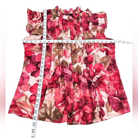 🌷AK Anne Klein Pink & Cream Ruffled Floral Blouse🌷 - Picture 5 of 6